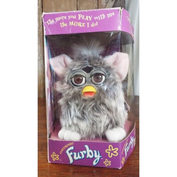Furby "RARE" 1998 Model # 70-800 Silver/Grey, Brown Eyes, Pink Ears Pre-Owned